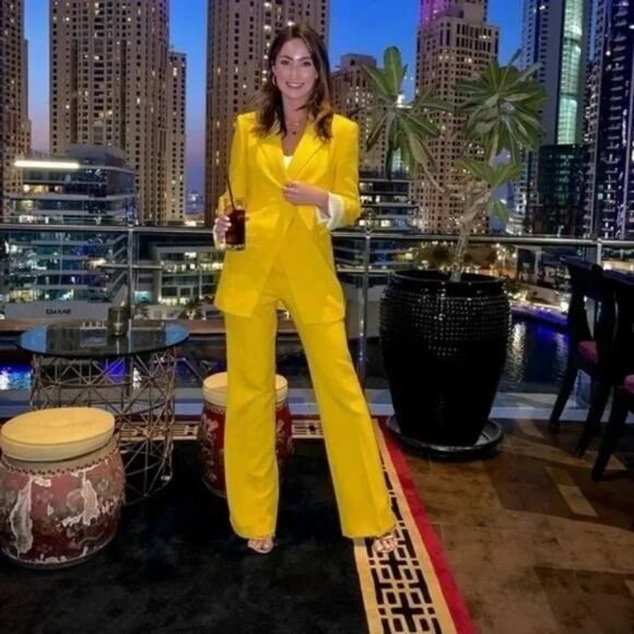 Zara Blazer XS Yellow Double Breasted Asymmetric Blogger Fave - Picture 13 of 16